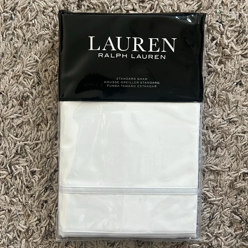 Lauren Ralph Lauren Spencer Sateen Border Sham in White/Sift Grey, Standard NWT